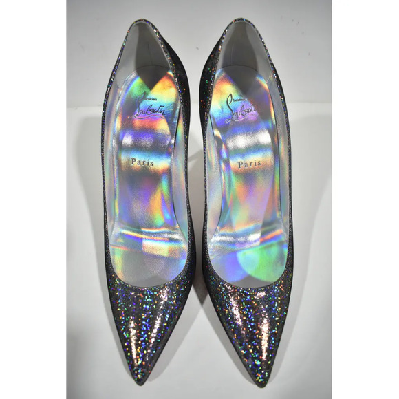 Christian Louboutin Kate 100 Silver Suede Disco Stiletto Pointed Heel Pump 40 - Picture 7 of 12